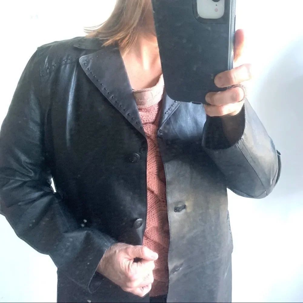 Max Studio Black Leather Jacket W/ Stitching - Picture 7 of 14